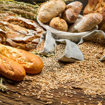 Various types of bread in a baker pantry